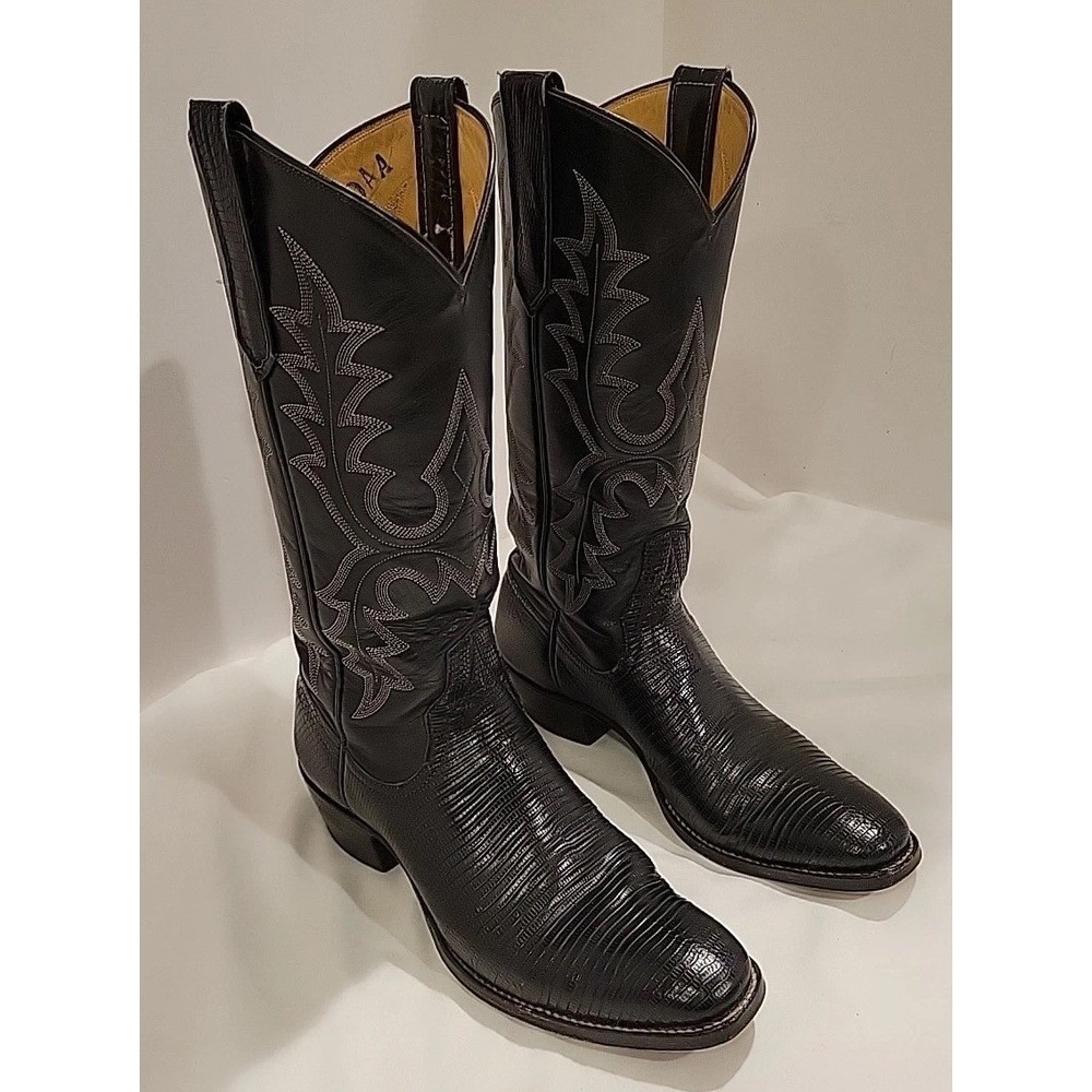 Vintage Rios Of Mercedes Womens Cowboy Boots Size 6.5 AA Black Lizard Leather